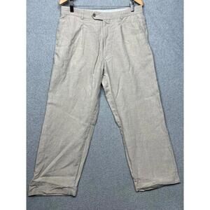 Vintage Hugo Boss Pants Mens 36 Beige Linen Dress Trousers Flat Front Summer